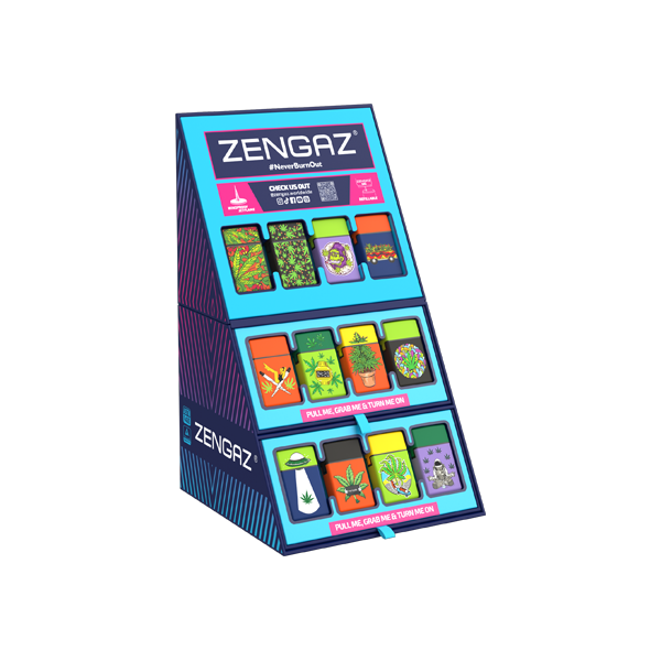 Zengaz Cube ZL-30 Chip Set (UK-S3) - Jet Flame Lighters Bundle + 48 Lighters with Cube display stand